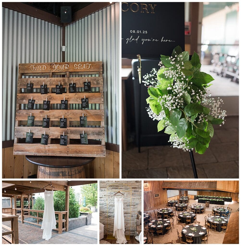 a collection of details at an Illinois barn wedding venue