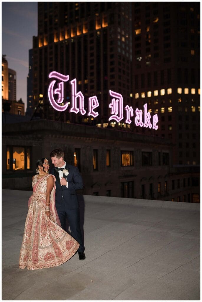 rooftop Bridal portraits at The Drake hotel in Chicago