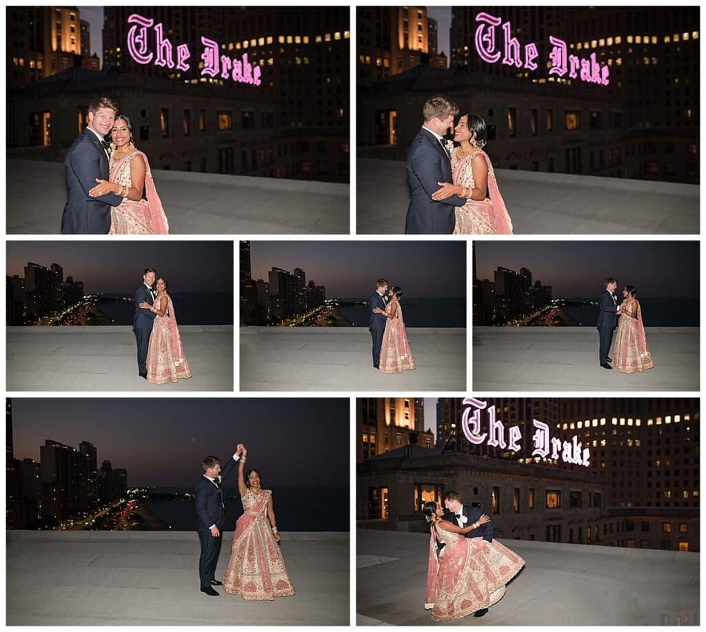rooftop Bridal portraits at The Drake hotel in Chicago