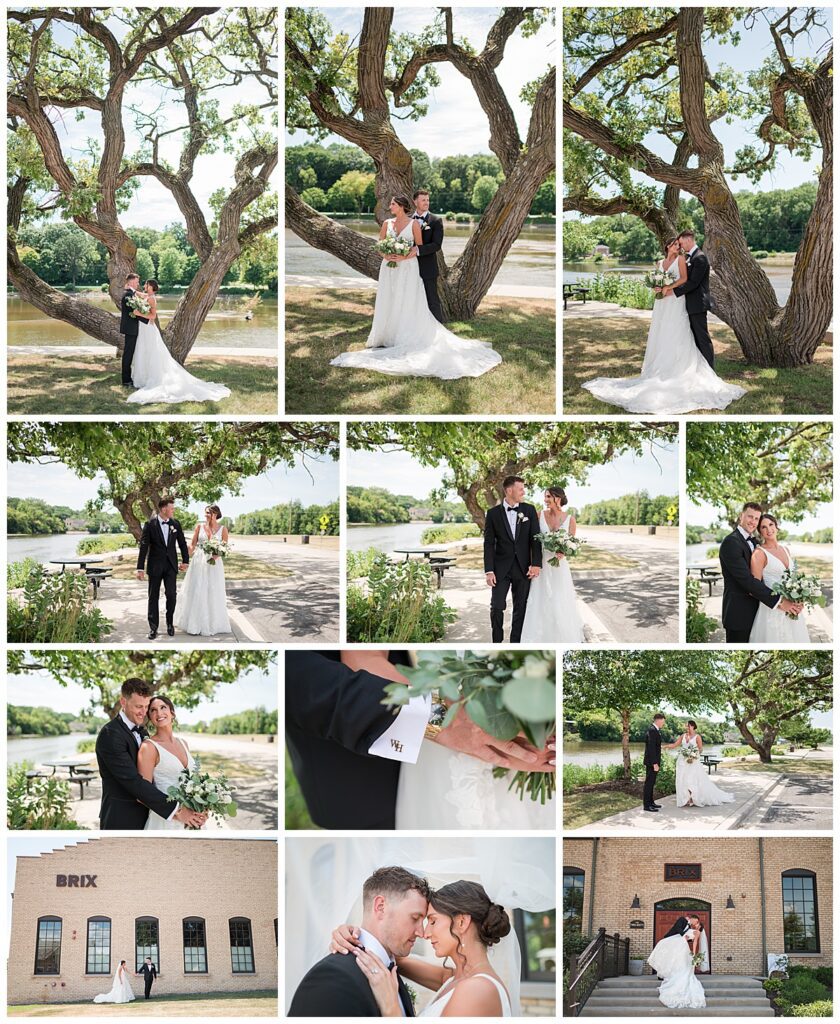 A bride and groom sharing a first look at The BRIX