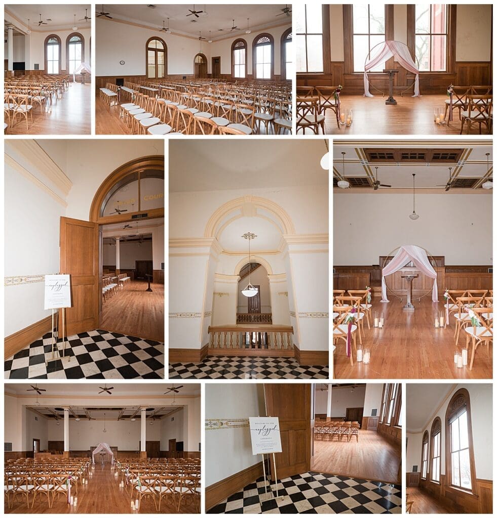 Courtroom ceremony space at The Grand Crown Point Courthouse wedding venue Indiana