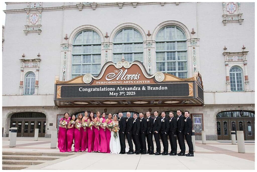 Bridal party outside of the Morris Performing Arts Center
