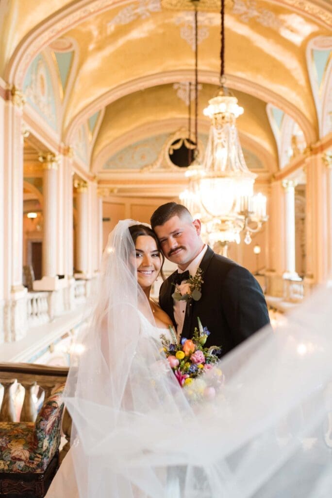 Bride and groom at a Morris Performing Arts wedding
