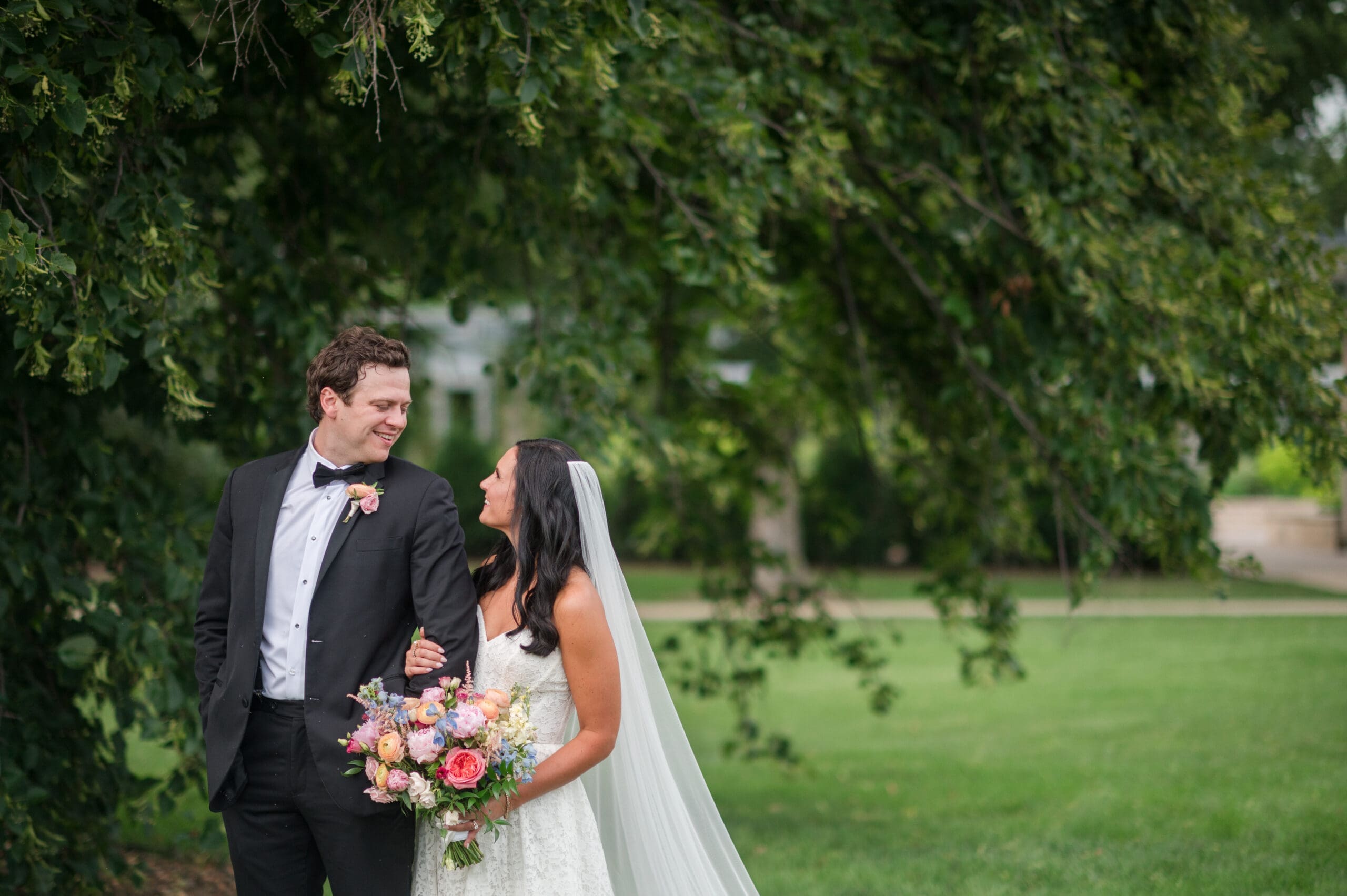 Bride & groom portraits at a Morton Arboretum Wedding.