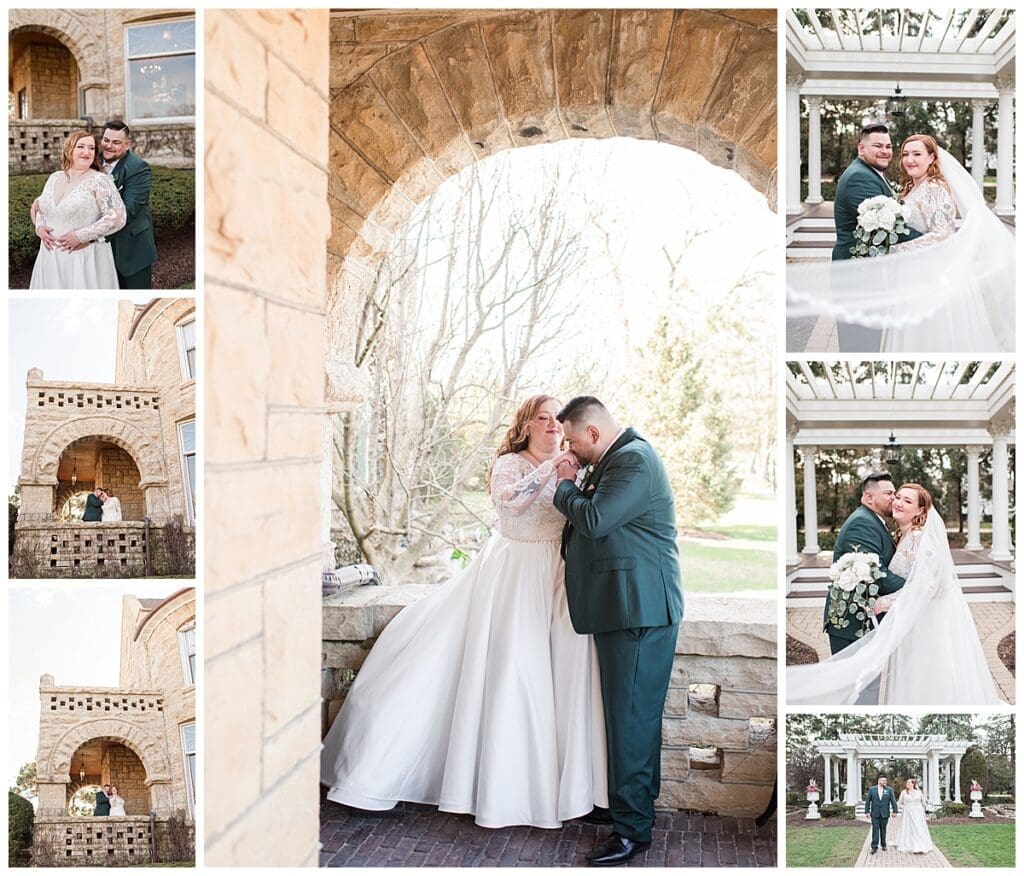 Bride and groom portraits in the garden of Patrick Haley Mansion