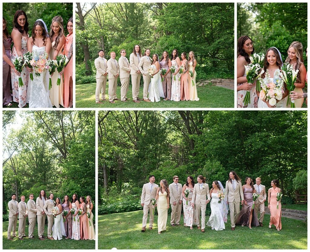 Bridal party portraits at Gabis Arboretum.