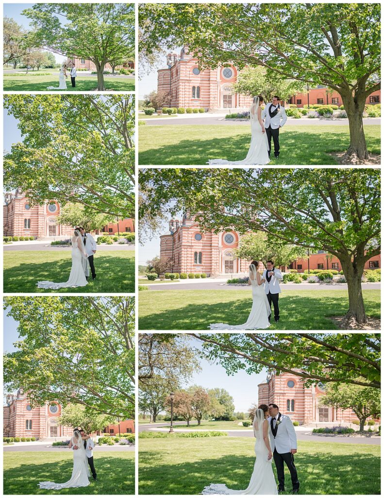 Bride and groom first look before ceremony at St. Elijah Serbian Orthodox Cathedral Merrillville